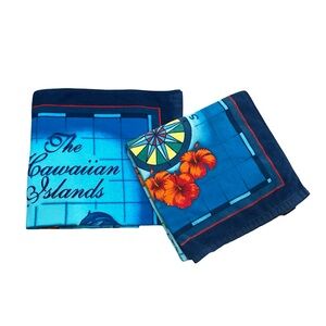 Hawaiian Islands Blue Beach Towels Pair Couples Vacation Map Bath